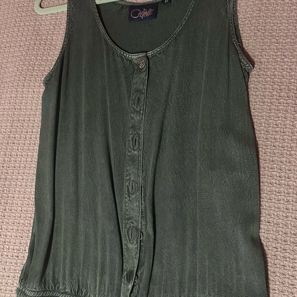 C Cline Distressed Olive Green Sleeveless Button-Down jumpsuit long pants